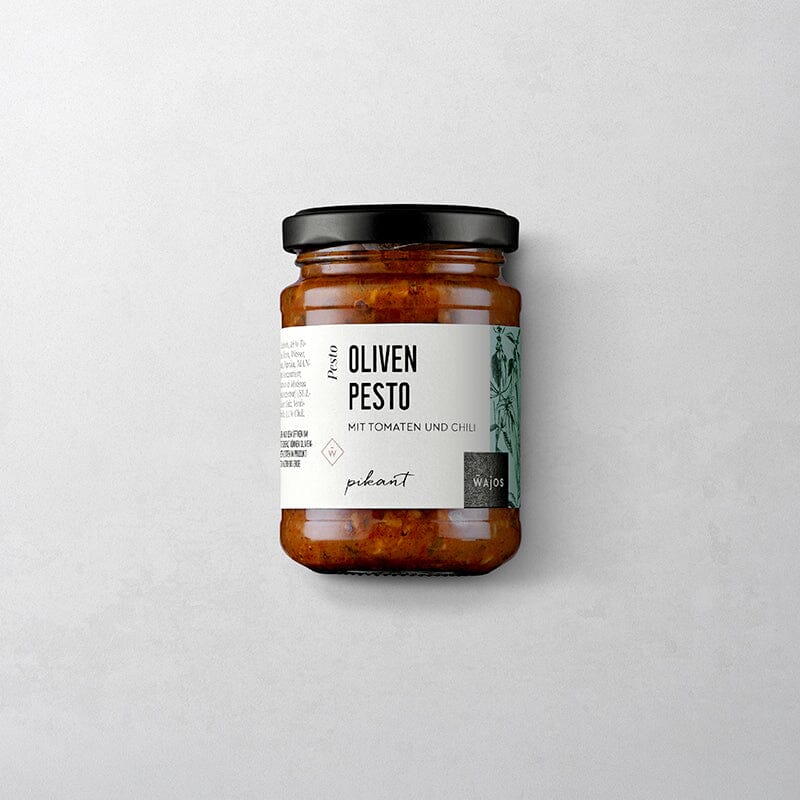 Oliven Pesto PESTO Hergestellt in Italien für: Wajos GmbH, Zur Höhe 1, D-56812 Dohr, www.wajos.de Default 